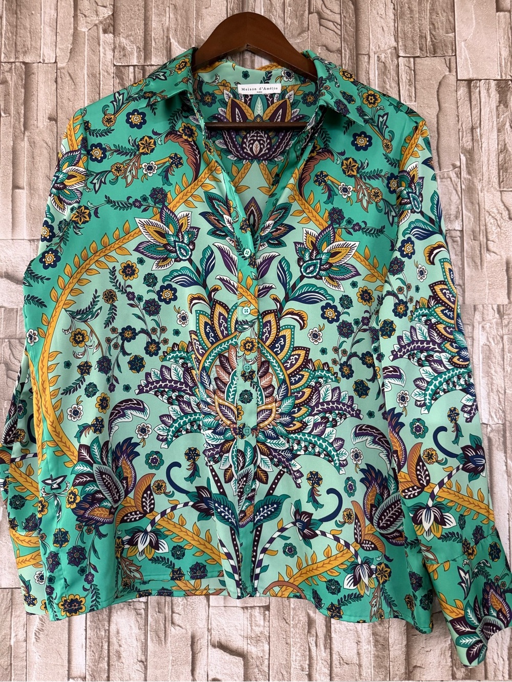 Maison d'Amélie Mint Paisley Floral Button-Up